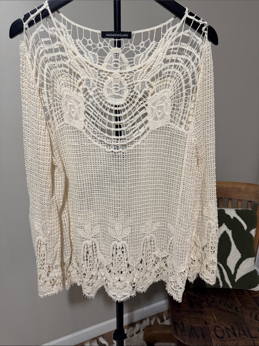 YouAreNotAlone Ivory Crochet Open Knit Boho Sweater Cover Up Size Medium